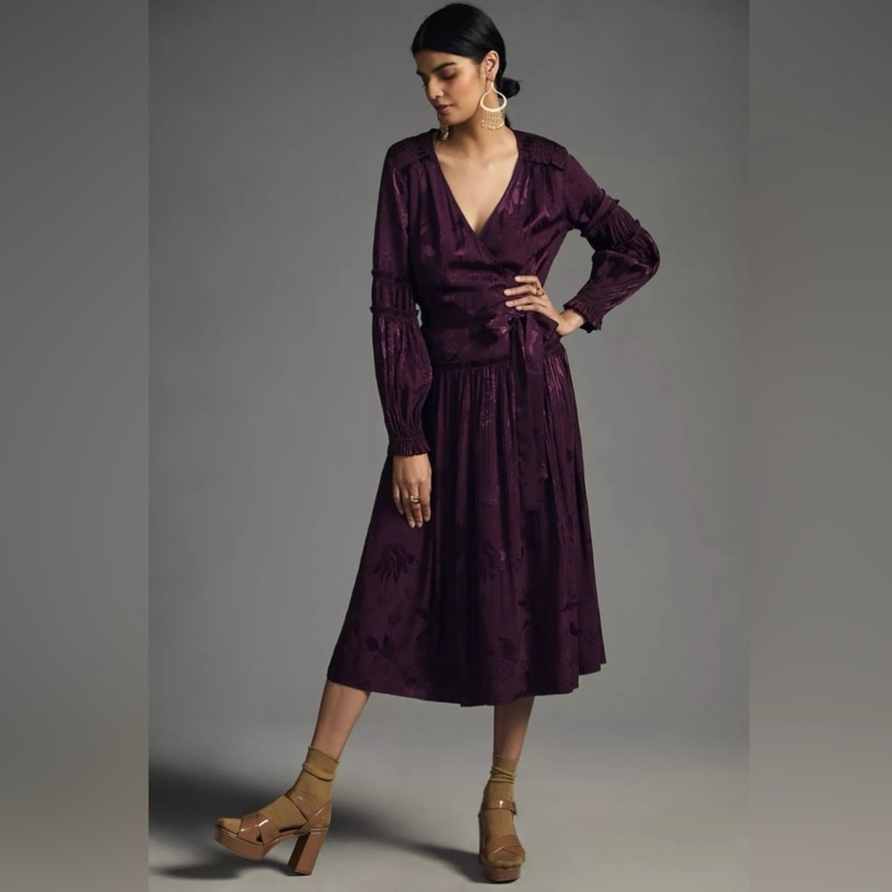 Anthropologie Current Air Long Sleeve Wrap Midi Dress Size M